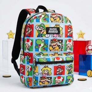 Nintendo Super Mario Character Grid AOP Backpack School Travel Bag One Size